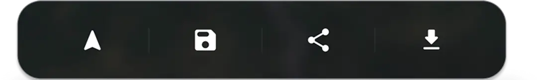 The Flamap route action bar: navigate, save, share and download