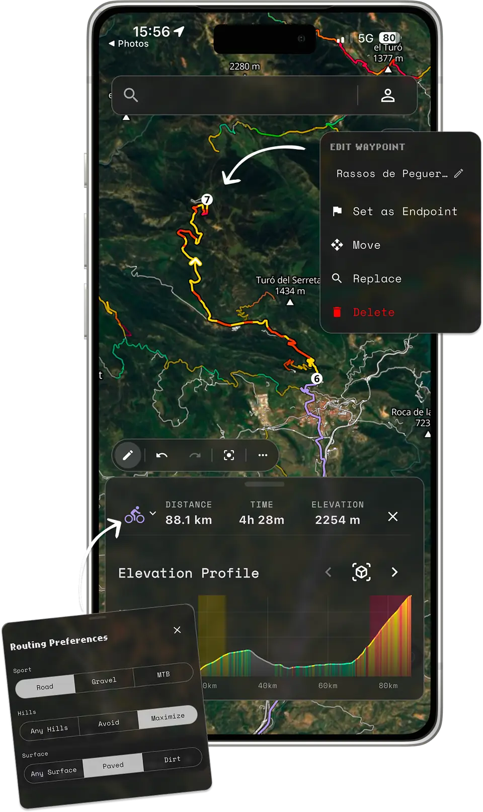 Flamap route builder on an iPhone